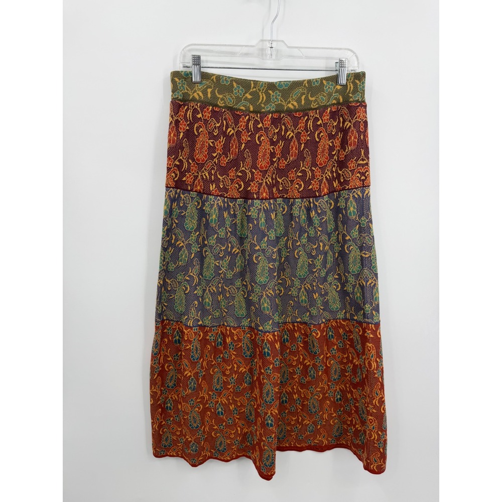 Peruvian Connection Pima Cotton Knit Maxi Skirt Women M Multi Paisley